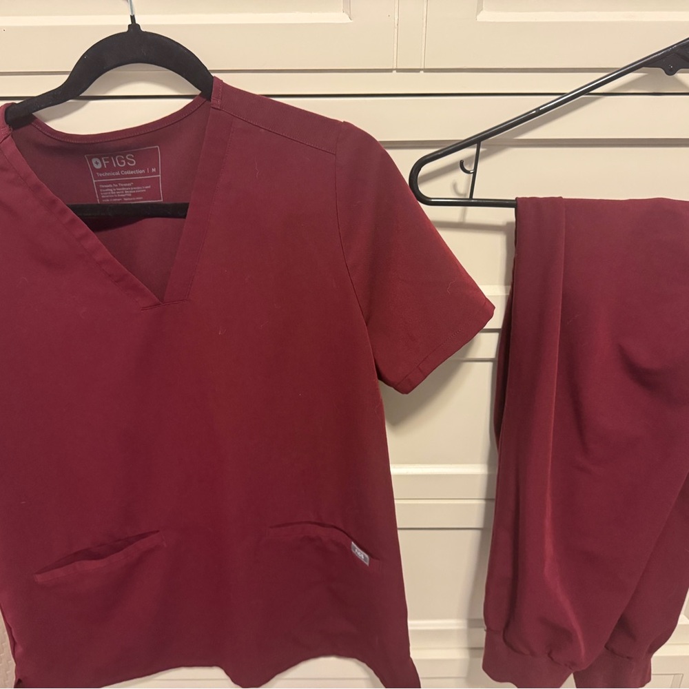 Figs Burgundy V-Neck Scrub Top